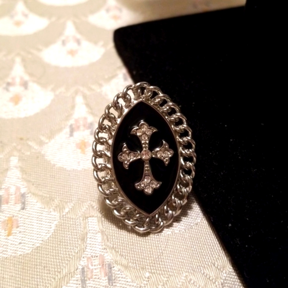 COPY - Guess Silver and Black Cross ring